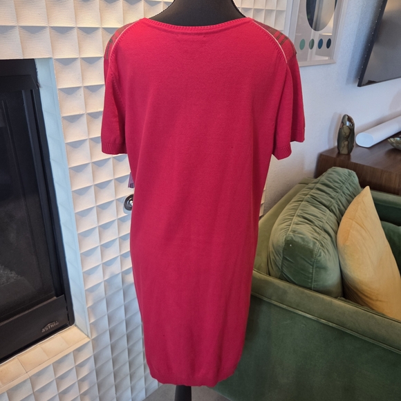 NWT Tommy Hilfiger Tartan Plaid Sweater Dress Red Green Holiday Size L - Picture 4 of 9